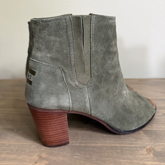 Toms Womens 10 Olive Green Majorca Peep Toe Suede Ankle Booties Heels - Picture 4 of 8